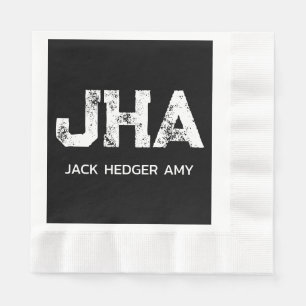 MINIMALIST WHITE THREE LETTER MONOGRAM NAME BLACK NAPKIN