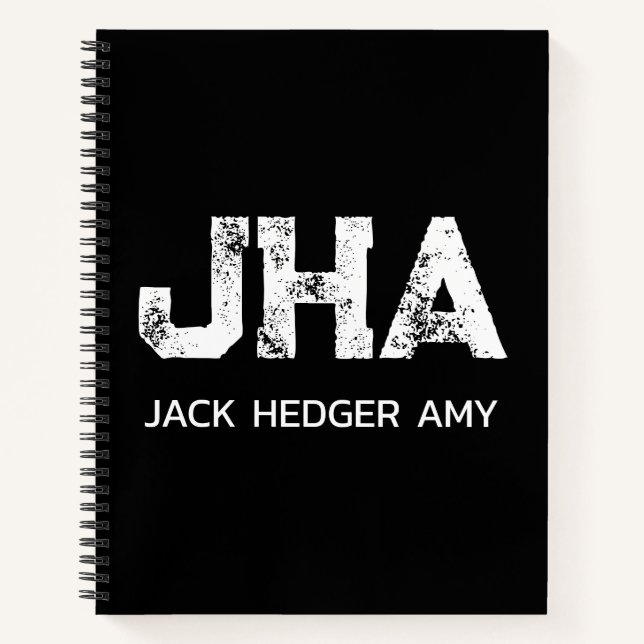 MINIMALIST WHITE THREE LETTER MONOGRAM NAME BLACK  NOTEBOOK (Front)