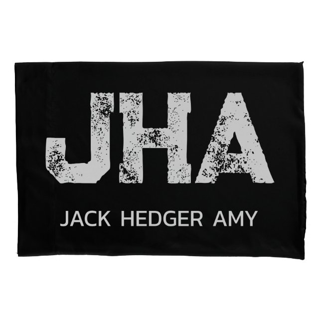 MINIMALIST WHITE THREE LETTER MONOGRAM NAME BLACK  PILLOWCASE (Front)