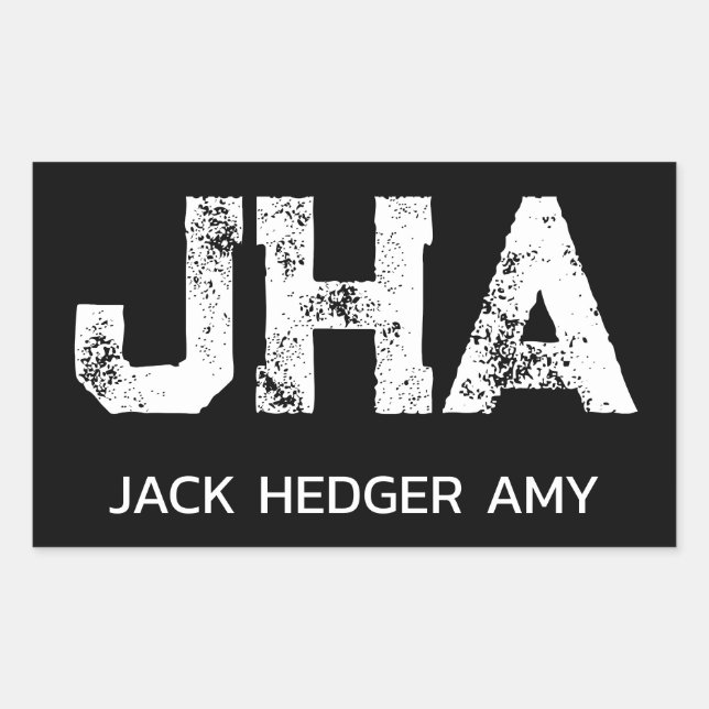 MINIMALIST WHITE THREE LETTER MONOGRAM NAME BLACK RECTANGULAR STICKER (Front)
