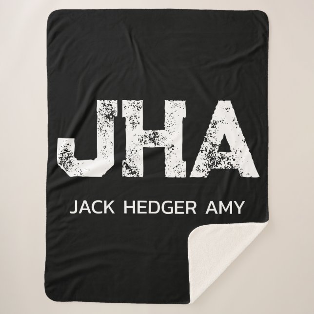 MINIMALIST WHITE THREE LETTER MONOGRAM NAME BLACK  SHERPA BLANKET (Front)