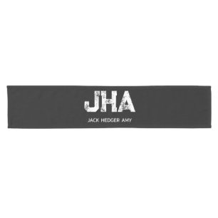 MINIMALIST WHITE THREE LETTER MONOGRAM NAME BLACK  SHORT TABLE RUNNER