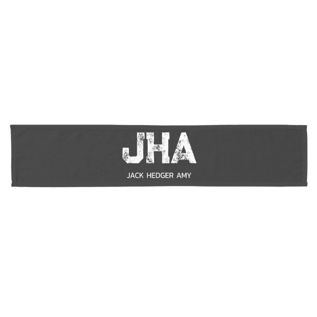 MINIMALIST WHITE THREE LETTER MONOGRAM NAME BLACK  SHORT TABLE RUNNER (Horizontal)