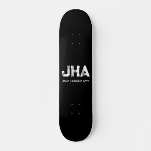 MINIMALIST WHITE THREE LETTER MONOGRAM NAME BLACK SKATEBOARD