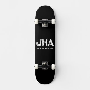 MINIMALIST WHITE THREE LETTER MONOGRAM NAME BLACK SKATEBOARD