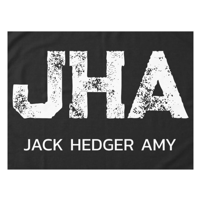 MINIMALIST WHITE THREE LETTER MONOGRAM NAME BLACK  TABLECLOTH (Front (Horizontal))