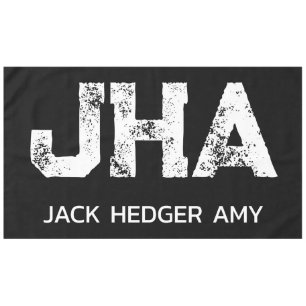 MINIMALIST WHITE THREE LETTER MONOGRAM NAME BLACK TABLECLOTH