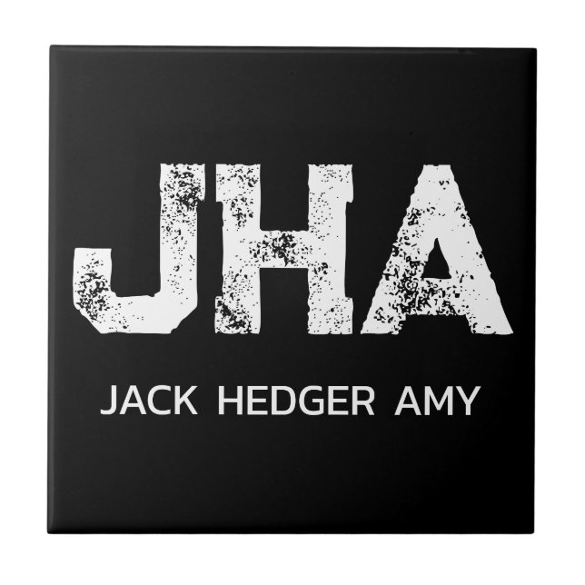 MINIMALIST WHITE THREE LETTER MONOGRAM NAME BLACK TILE (Front)