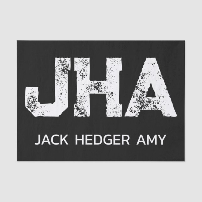 MINIMALIST WHITE THREE LETTER MONOGRAM NAME BLACK TISSUE PAPER (Front)