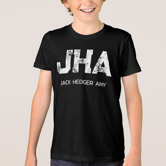 MINIMALIST WHITE THREE LETTER MONOGRAM NAME BLACK Tri-Blend SHIRT (Front)