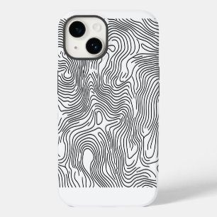 Minimalist White Topographic Line Art 🌍 iPhone 14 Case