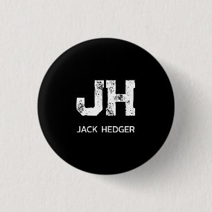 MINIMALIST WHITE TWO LETTER MONOGRAM NAME BLACK 3 CM ROUND BADGE