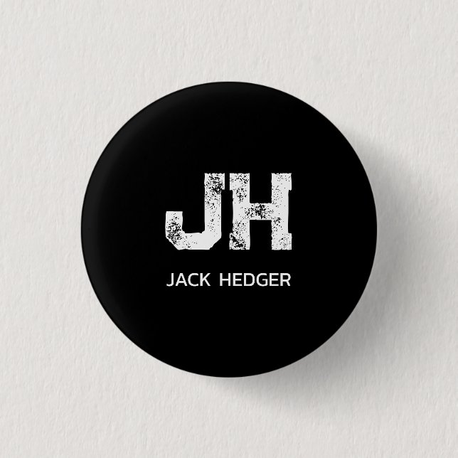 MINIMALIST WHITE TWO LETTER MONOGRAM NAME BLACK 3 CM ROUND BADGE (Front)