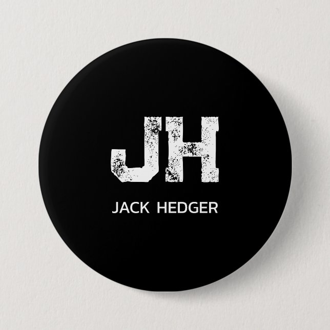 MINIMALIST WHITE TWO LETTER MONOGRAM NAME BLACK 7.5 CM ROUND BADGE (Front)