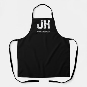 MINIMALIST WHITE TWO LETTER MONOGRAM NAME BLACK APRON