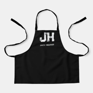 MINIMALIST WHITE TWO LETTER MONOGRAM NAME BLACK APRON