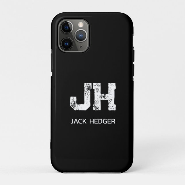 MINIMALIST WHITE TWO LETTER MONOGRAM NAME BLACK Case-Mate iPhone CASE (Back)