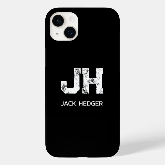 MINIMALIST WHITE TWO LETTER MONOGRAM NAME BLACK Case-Mate iPhone CASE (Back)