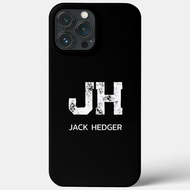 MINIMALIST WHITE TWO LETTER MONOGRAM NAME BLACK Case-Mate iPhone CASE (Back)