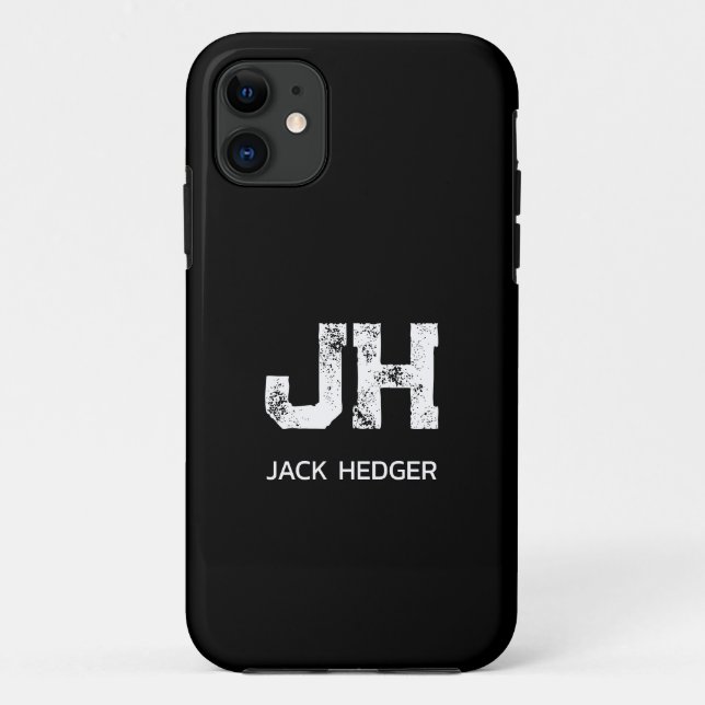 MINIMALIST WHITE TWO LETTER MONOGRAM NAME BLACK Case-Mate iPhone CASE (Back)