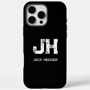 MINIMALIST WHITE TWO LETTER MONOGRAM NAME BLACK iPhone 16 PRO MAX CASE