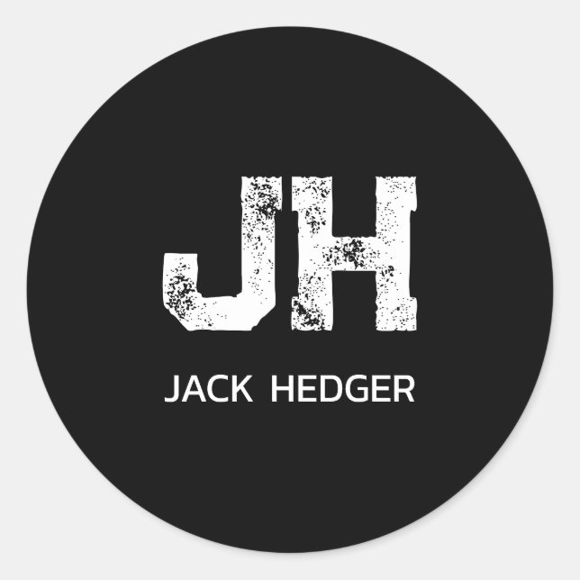 MINIMALIST WHITE TWO LETTER MONOGRAM NAME BLACK CLASSIC ROUND STICKER (Front)