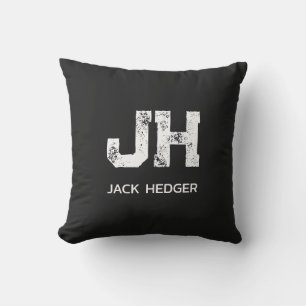 MINIMALIST WHITE TWO LETTER MONOGRAM NAME BLACK CUSHION