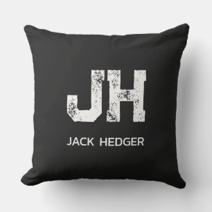 MINIMALIST WHITE TWO LETTER MONOGRAM NAME BLACK CUSHION