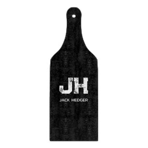 MINIMALIST WHITE TWO LETTER MONOGRAM NAME BLACK CUTTING BOARD