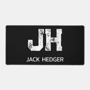 MINIMALIST WHITE TWO LETTER MONOGRAM NAME BLACK  DESK MAT