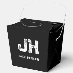 MINIMALIST WHITE TWO LETTER MONOGRAM NAME BLACK  FAVOUR BOX