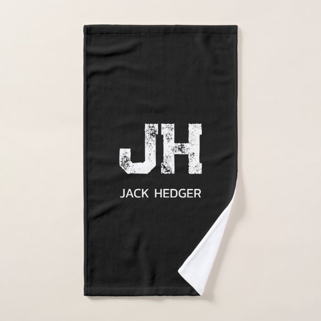 MINIMALIST WHITE TWO LETTER MONOGRAM NAME BLACK  HAND TOWEL (Hand Towel)