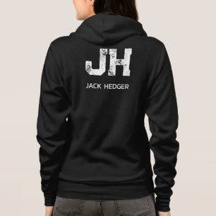 MINIMALIST WHITE TWO LETTER MONOGRAM NAME BLACK HOODIE