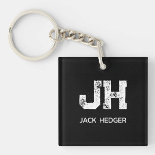 MINIMALIST WHITE TWO LETTER MONOGRAM NAME BLACK KEY RING