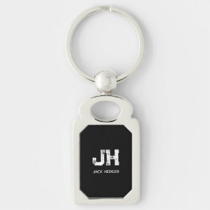 MINIMALIST WHITE TWO LETTER MONOGRAM NAME BLACK KEY RING