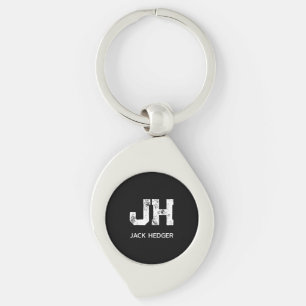 MINIMALIST WHITE TWO LETTER MONOGRAM NAME BLACK KEY RING