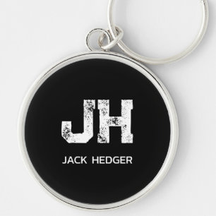 MINIMALIST WHITE TWO LETTER MONOGRAM NAME BLACK  KEY RING