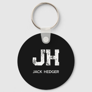 MINIMALIST WHITE TWO LETTER MONOGRAM NAME BLACK KEY RING