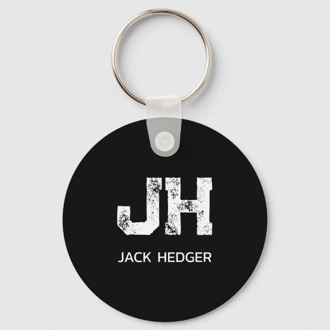 MINIMALIST WHITE TWO LETTER MONOGRAM NAME BLACK  KEY RING (Front)