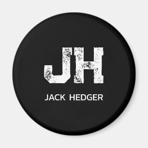 MINIMALIST WHITE TWO LETTER MONOGRAM NAME BLACK MAGNET