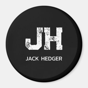 MINIMALIST WHITE TWO LETTER MONOGRAM NAME BLACK MAGNET