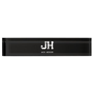 MINIMALIST WHITE TWO LETTER MONOGRAM NAME BLACK NAMEPLATE
