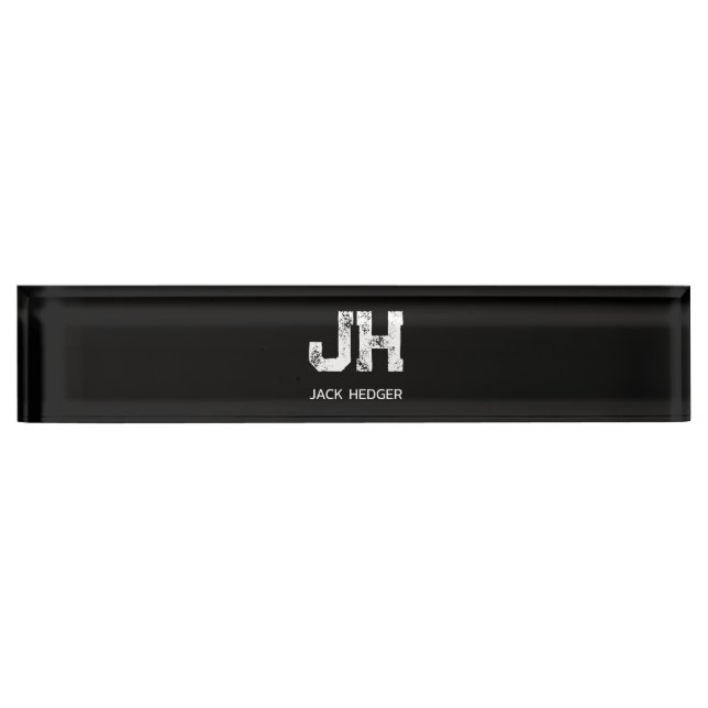 MINIMALIST WHITE TWO LETTER MONOGRAM NAME BLACK  NAMEPLATE (Front)