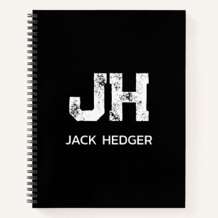 MINIMALIST WHITE TWO LETTER MONOGRAM NAME BLACK  NOTEBOOK