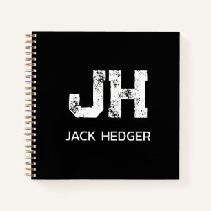 MINIMALIST WHITE TWO LETTER MONOGRAM NAME BLACK  NOTEBOOK