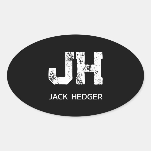 MINIMALIST WHITE TWO LETTER MONOGRAM NAME BLACK OVAL STICKER (Front)