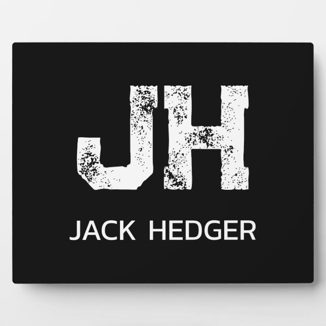MINIMALIST WHITE TWO LETTER MONOGRAM NAME BLACK  PLAQUE (Front)
