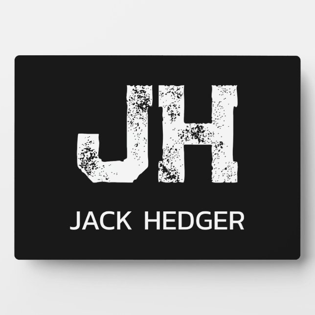 MINIMALIST WHITE TWO LETTER MONOGRAM NAME BLACK  PLAQUE (Front)