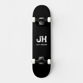 MINIMALIST WHITE TWO LETTER MONOGRAM NAME BLACK  SKATEBOARD