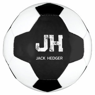MINIMALIST WHITE TWO LETTER MONOGRAM NAME BLACK  SOCCER BALL